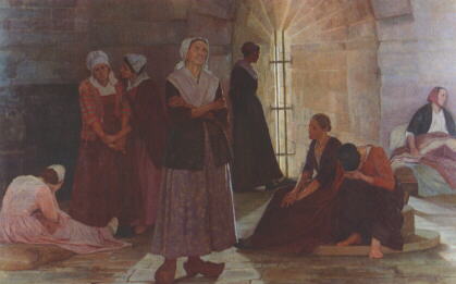 Tableau de Jeanne Lombard, Les prisonnières de la tour de Constance, exposé pour l'inauguration de la salle des Prédicants en 1913. [13]